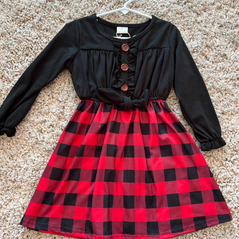 Black and Red Plaid Kids Dress